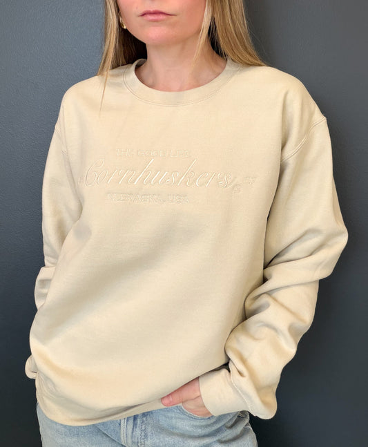 The Good Life Cornhuskers Monochrome Embroidered Sweatshirt