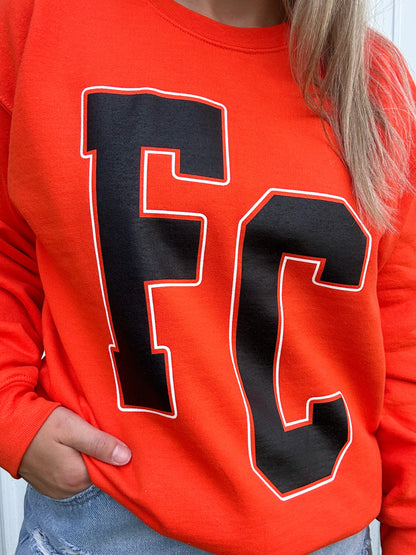 Orange FC Letter Crewneck Sweatshirt