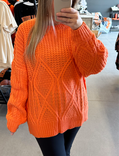 Orange Oversized Cable Knit Sweater