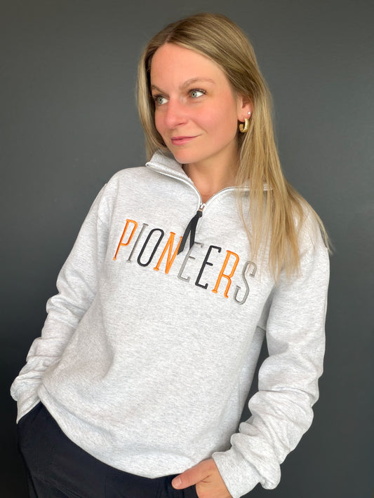 Pioneers Embroidered Grey Quarter Zip Sweatshirt