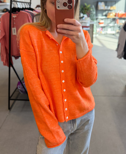 Orange Button Down Cardigan Top