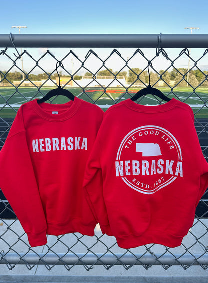 Youth Nebraska The Good Life Red Crewneck Sweatshirt