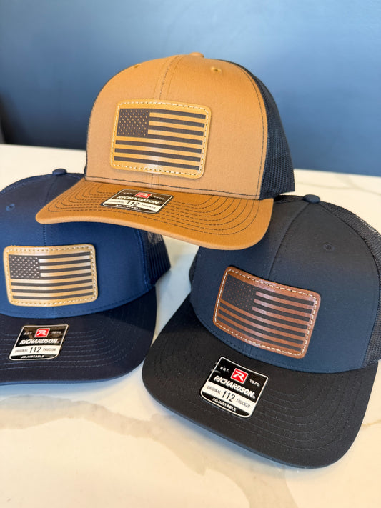 American Flag Leather Patch Trucker Hat