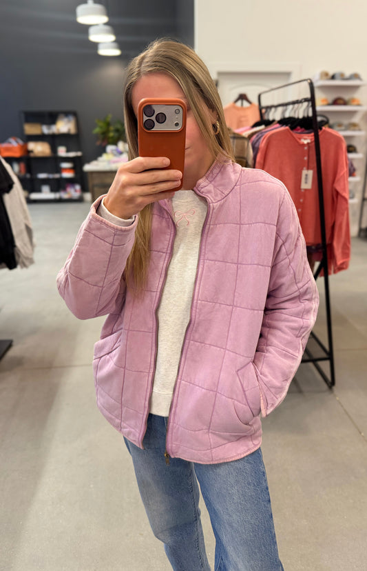 Purple Garment Washed Quilted Jacket