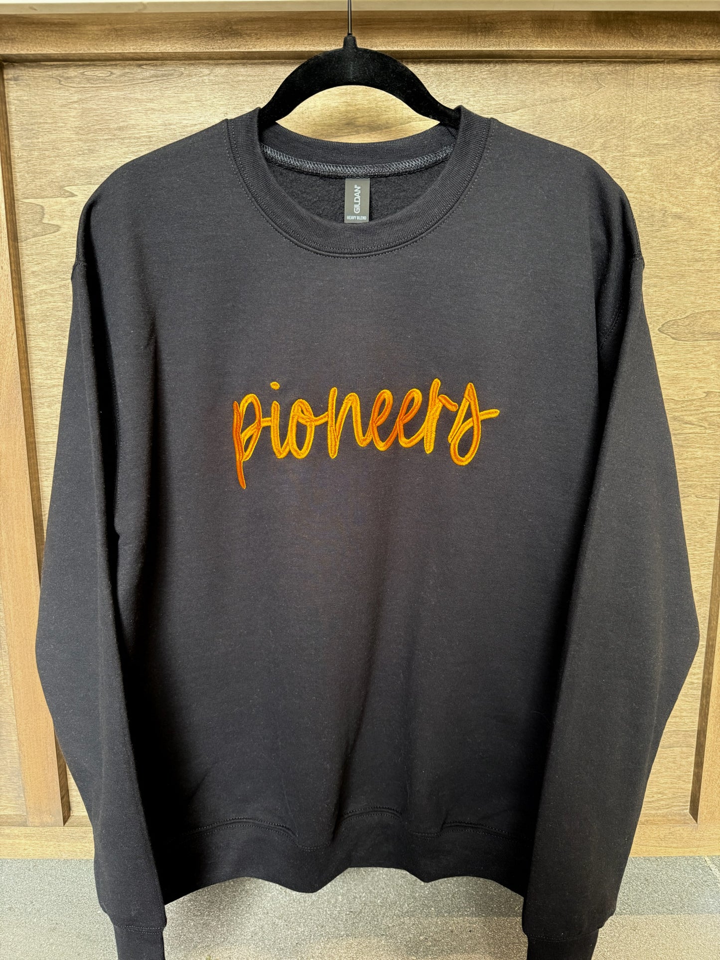 Pioneers Script Embroidered Black Crewneck Sweatshirt