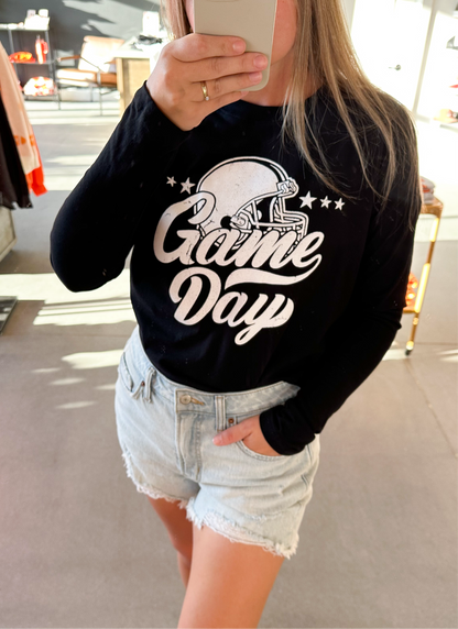 Game Day Helmet Long Sleeve Cropped T-Shirt