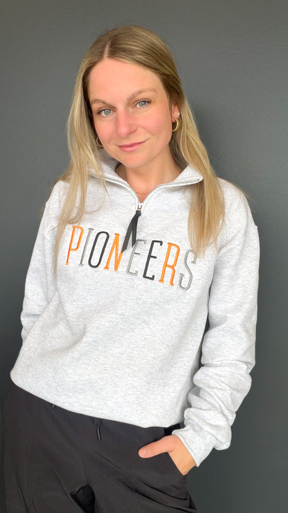 Pioneers Embroidered Grey Quarter Zip Sweatshirt