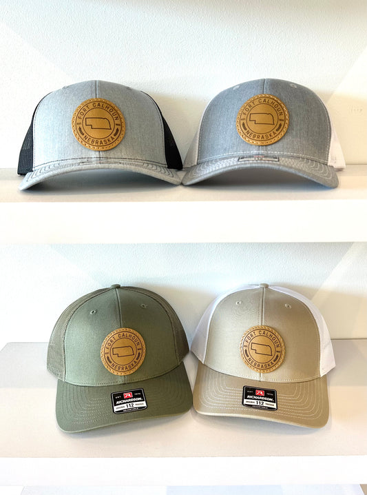 Fort Calhoun, Nebraska Circle Leather Patch Trucker Hat