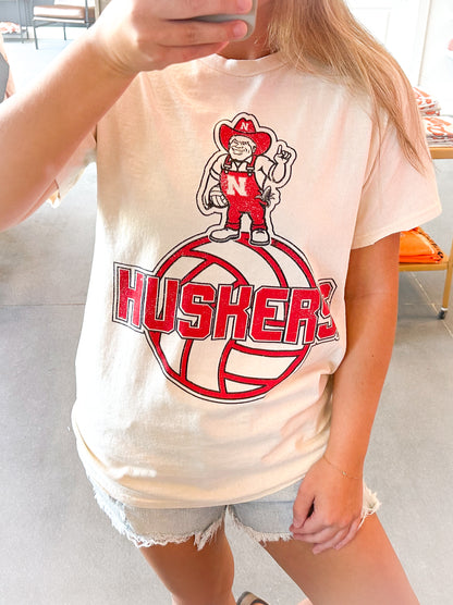 Nebraska Huskers Herbie Volleyball Thrifted Tee