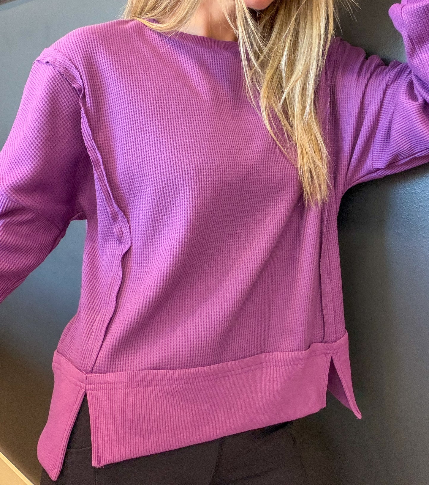 Waffle Drop Shoulder Top