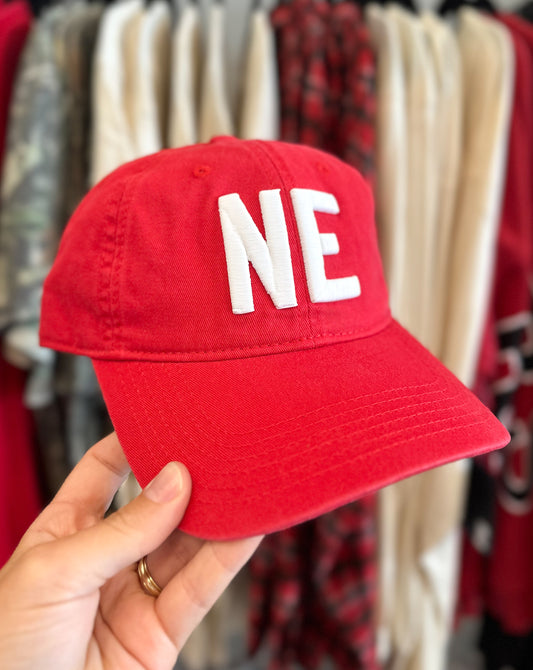 NE Embroidered Red Baseball Cap Dad Hat