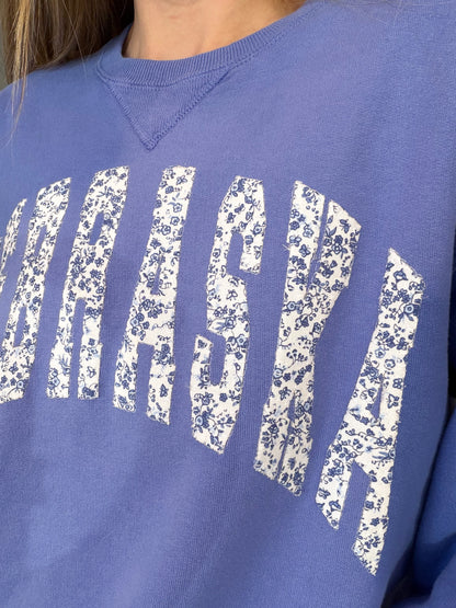 Blue Floral Applique Nebraska Sweatshirt