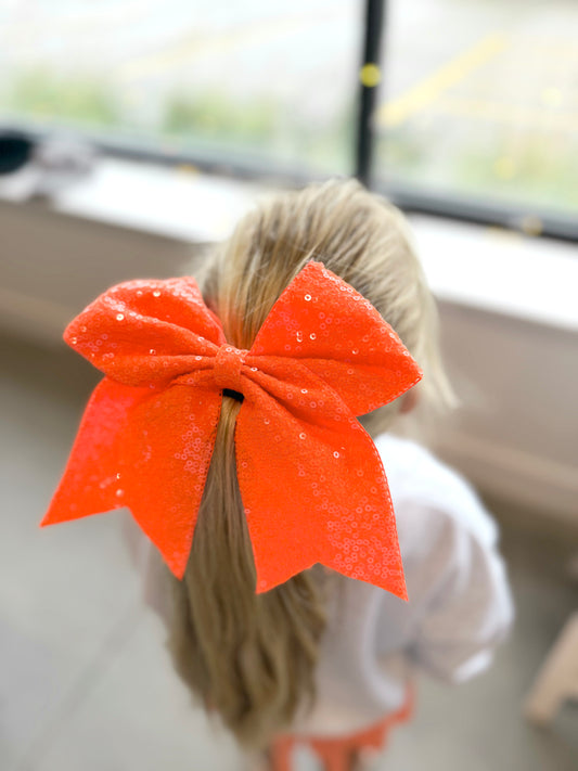 Bright Orange Sequin Hair Tie Bow