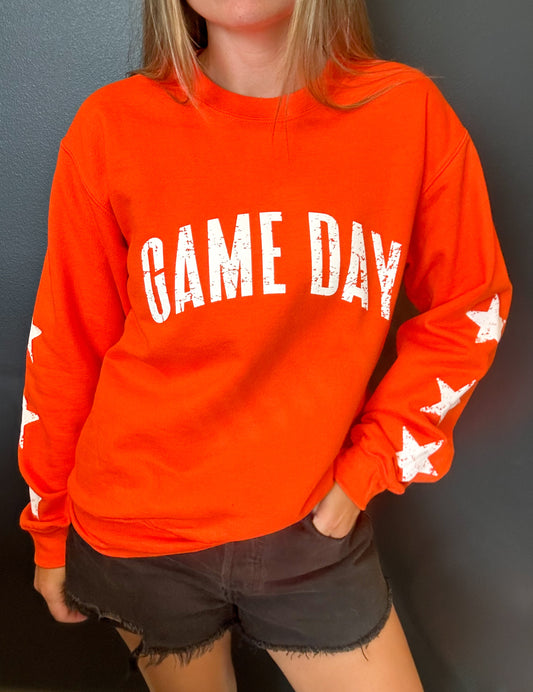 Orange Game Day Star Sleeves Sweatshirt