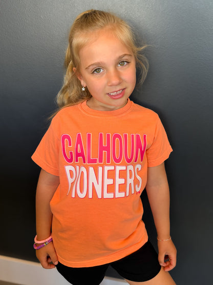 Calhoun Pioneers Pink Orange Youth T-Shirt