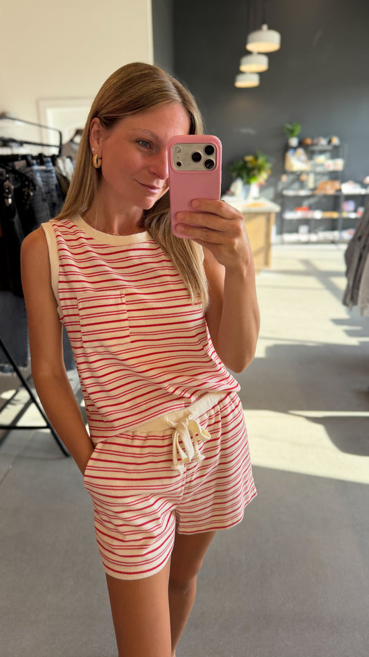 Ribbed Striped Tank Top Set
