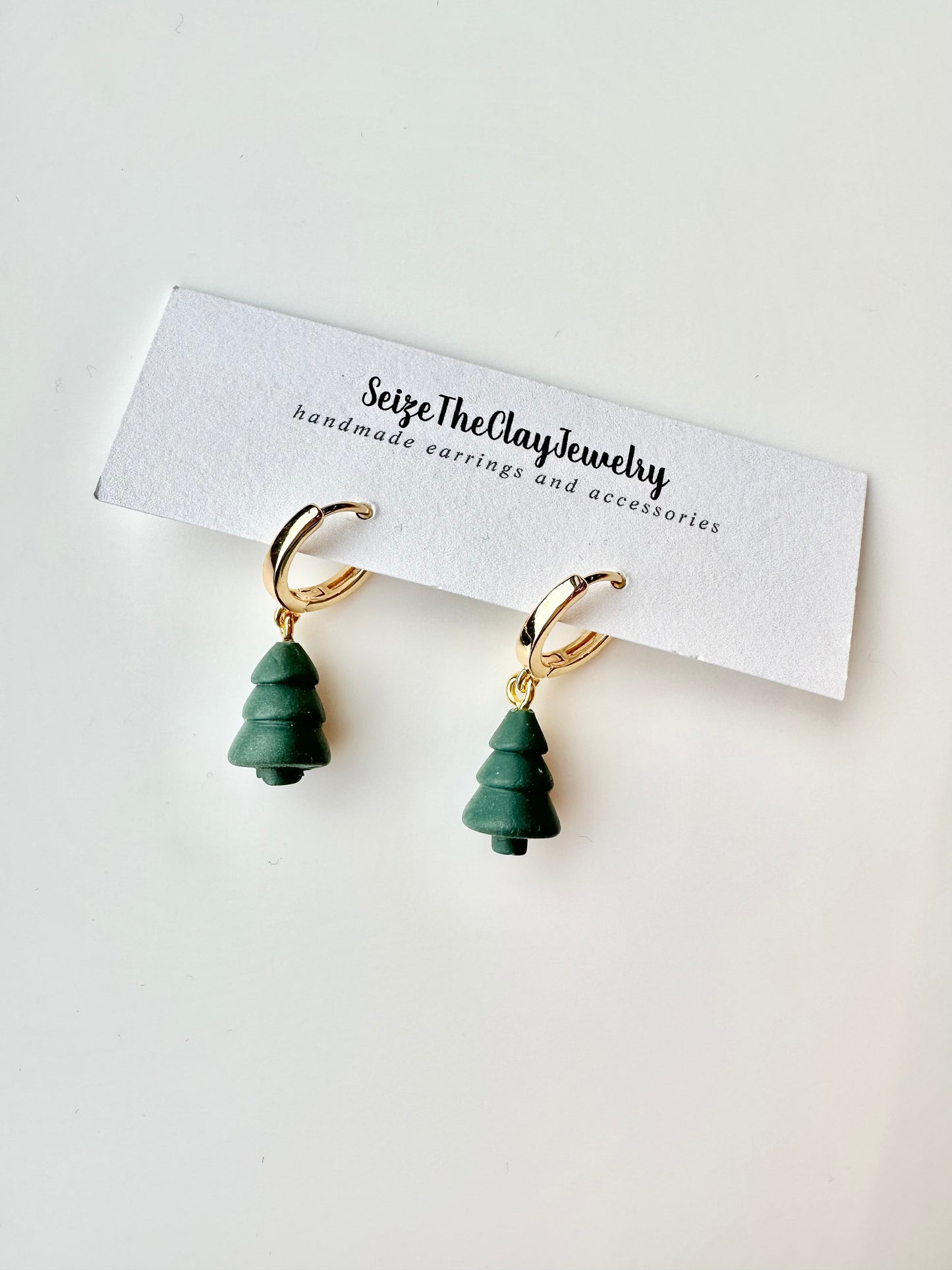 Christmas Tree Huggie Clay Earrings