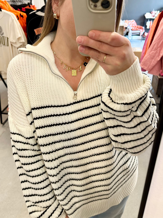 Oversized Striped Half Zip Sweater