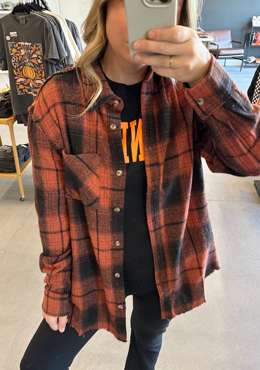 Oversized Plaid Raw Edge Flannel