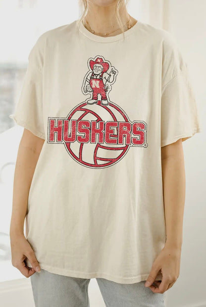 Nebraska Huskers Herbie Volleyball Thrifted Tee