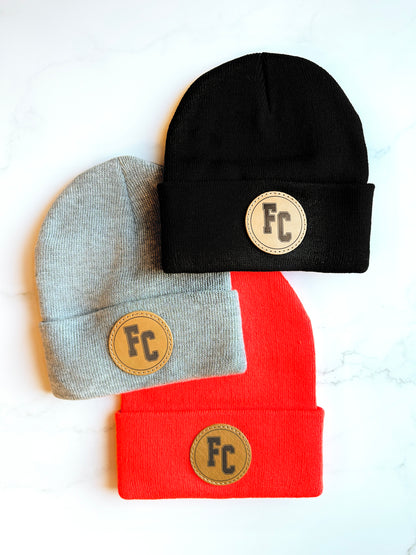 FC Letter Leather Patch Beanie