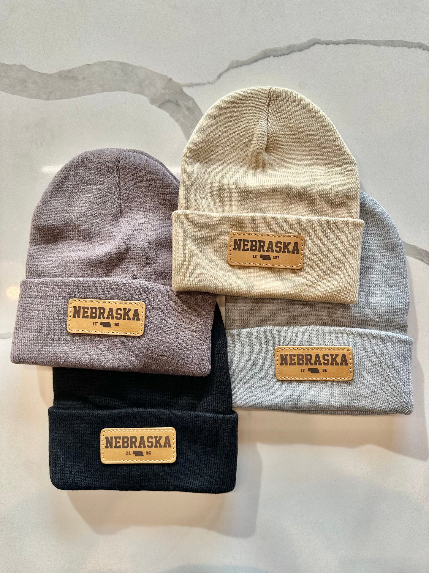 Nebraska Est. 1867 Leather Patch Beanie