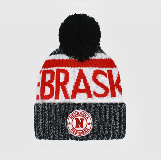 Nebraska Embroidered Pom Beanie Hat