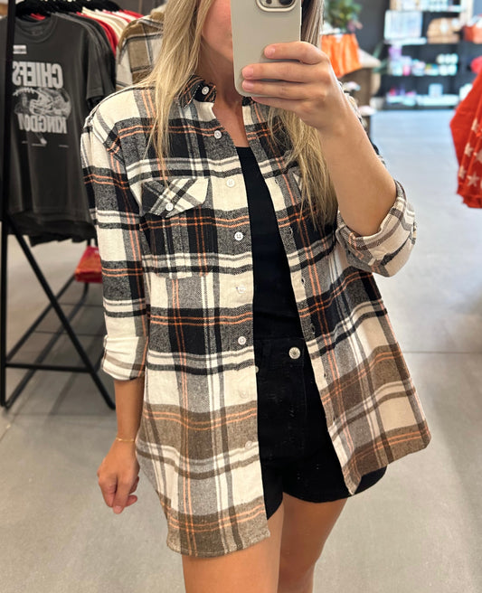 Black, Cream & Orange Plaid Flannel