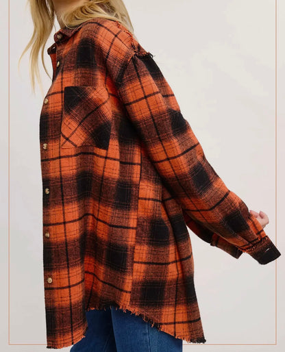 Oversized Plaid Raw Edge Flannel