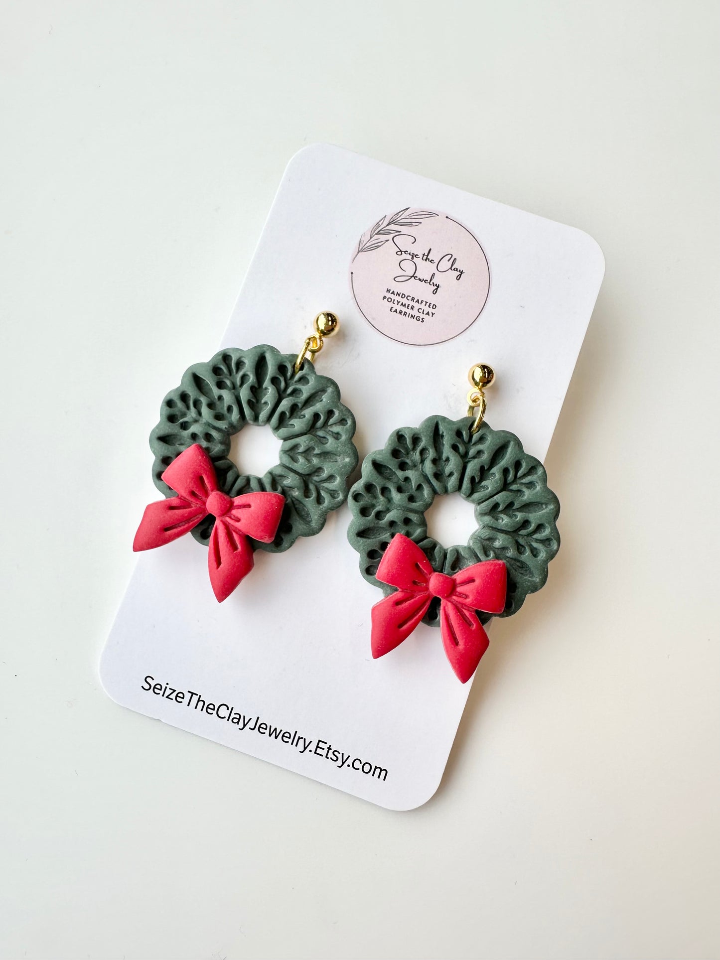 Christmas Wreath Clay Earrings