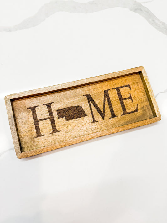 Engraved Nebraska "Home" Wooden Trinket Tray