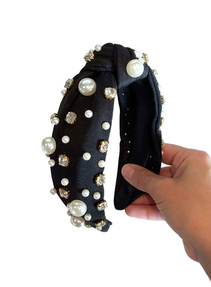 Black Rhinestone & Pearl Headband