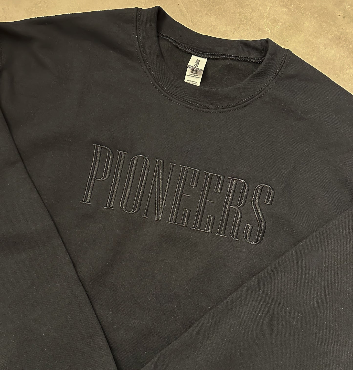 Pioneers Embroidered Monochrome Black Crewneck Sweatshirt