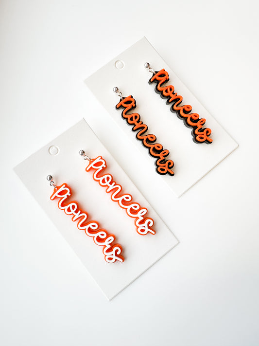 Pioneers Script Acrylic Earrings