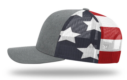 Nebraska American Flag Leather Patch Trucker Hat