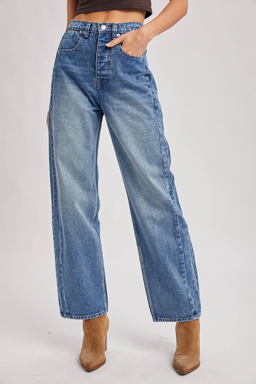 Medium Wash High Rise Straight Jeans