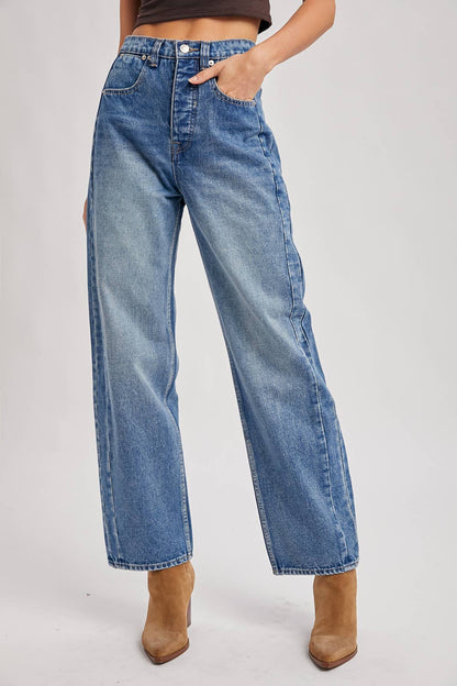 Medium Wash High Rise Straight Jeans