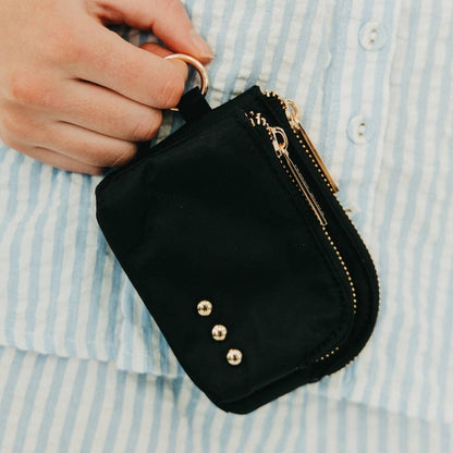 Nylon Double Zip Card Wallet: Black