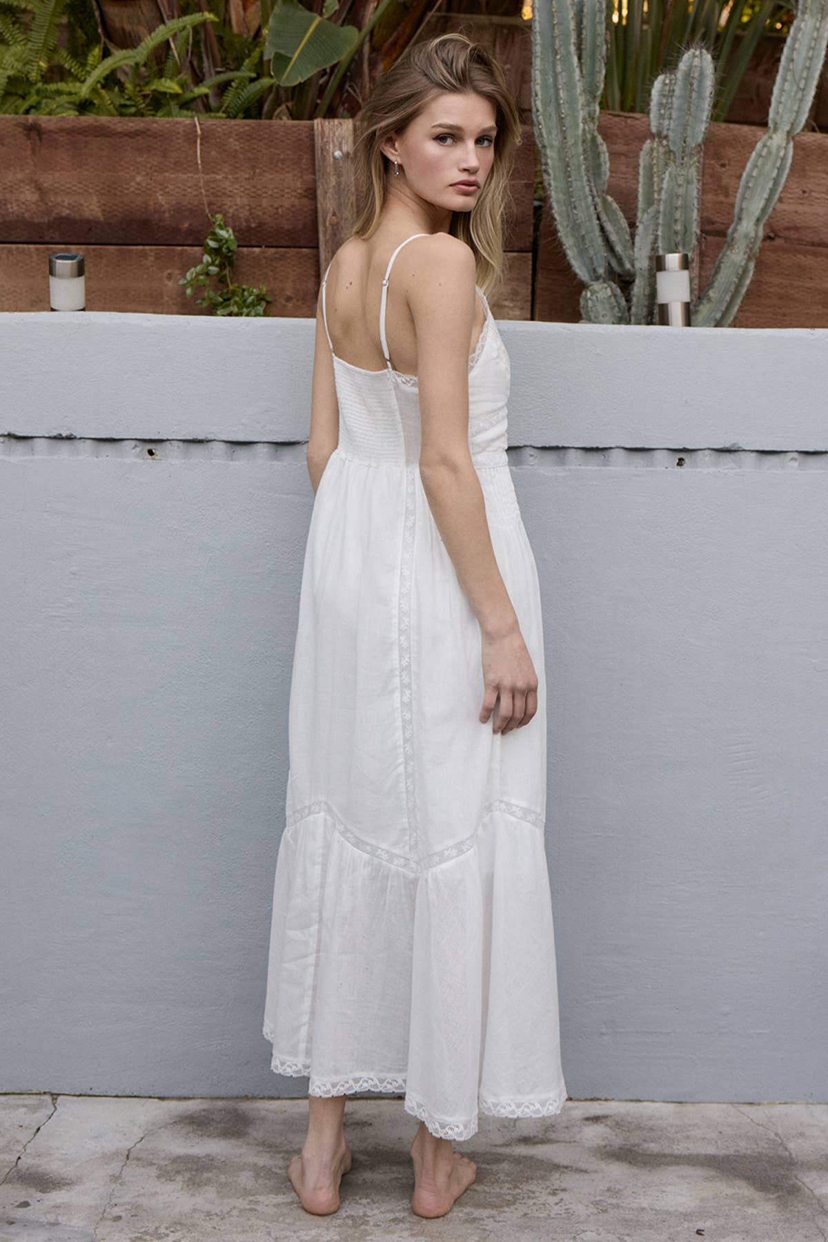 Lace Trim Button-Down Maxi Dress