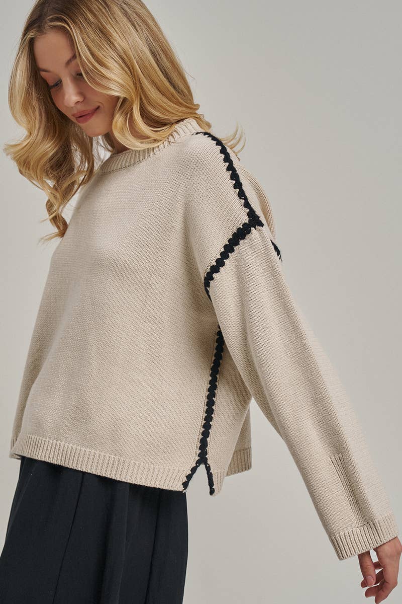 Contrast Blanket Stitch Sweater