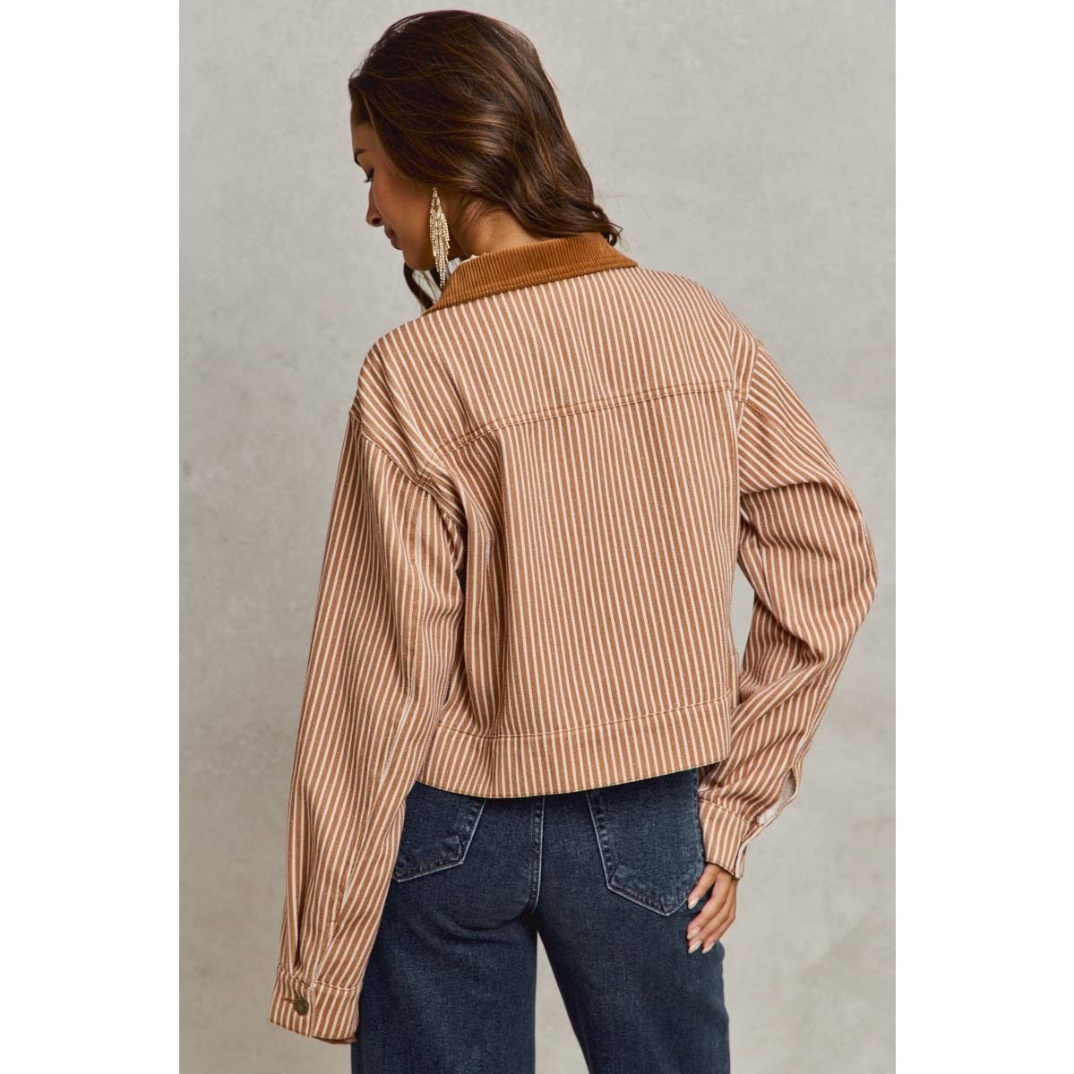 Stripe Twill Button Down Corduroy Collar Jacket