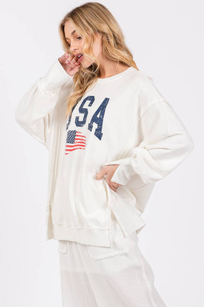 USA Washed Terry Side Slit Sweatshirt
