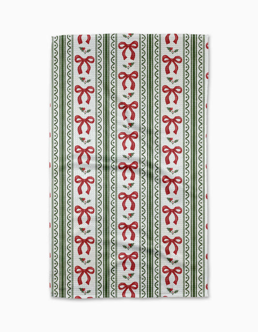 Geometry Christmas Bow Stripe Tea Towel