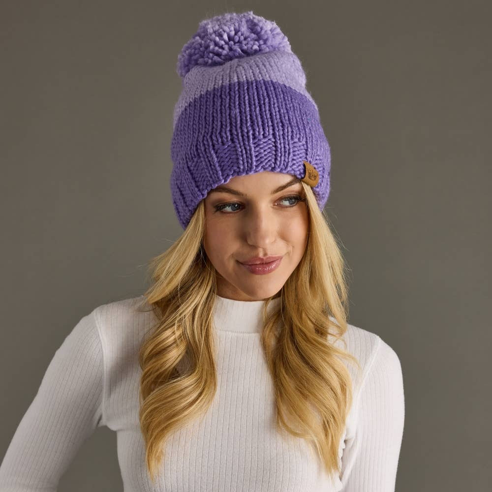 Purple Color Block Pom Hat