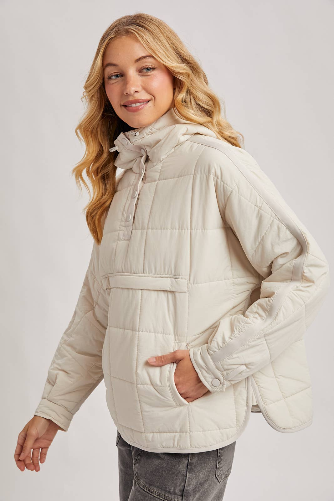 Quilted Puffer Hooded Pullover Jacket