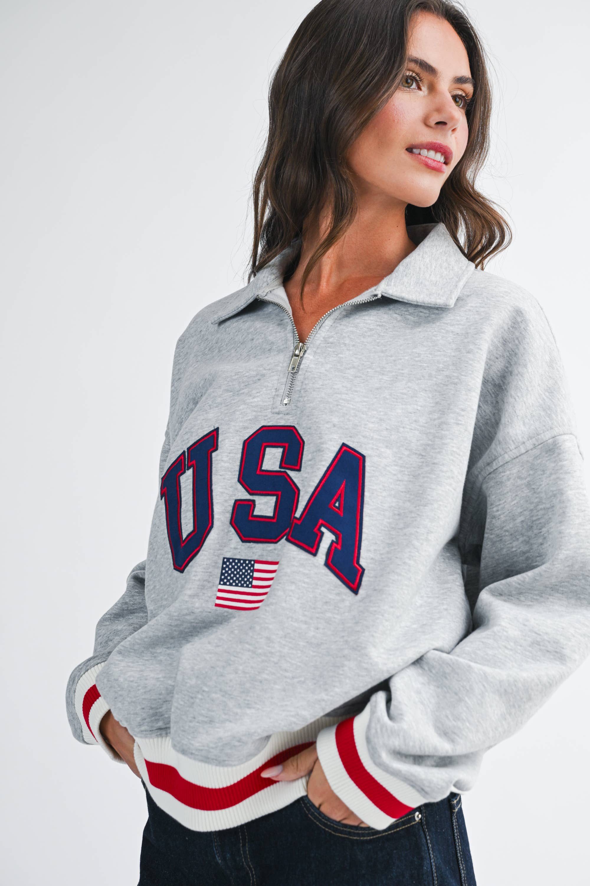 USA Half Zip Sweatshirt – Harvest Design Co.