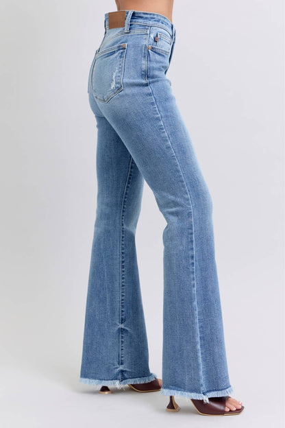 Judy Blue High Waisted Bootcut with Fray Hem Jeans