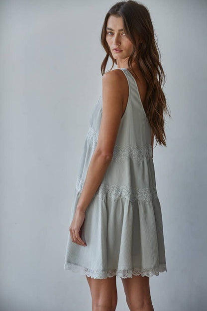 Lace V-Neck Sleeveless Mini Dress