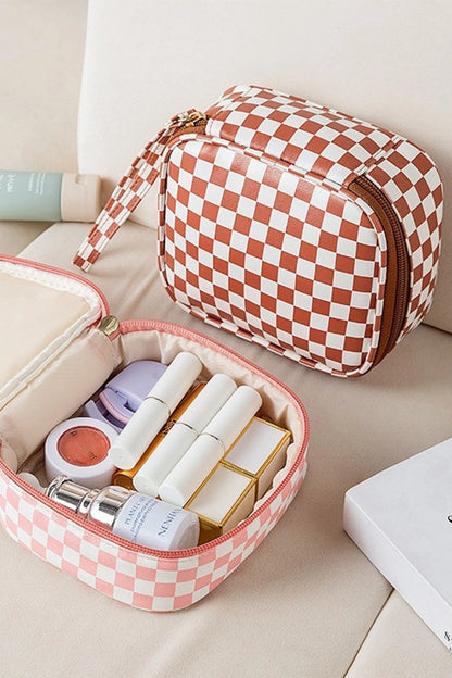 Pink Checkered Makeup Travel Case