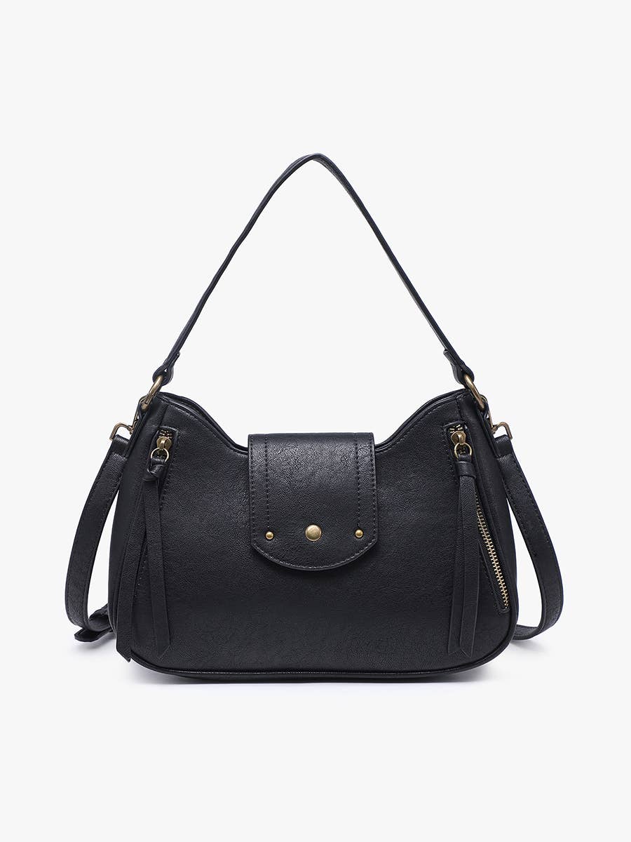 Leilani Twist-Lock Crossbody/Satchel Purse w/ Adjustable Strap: Black
